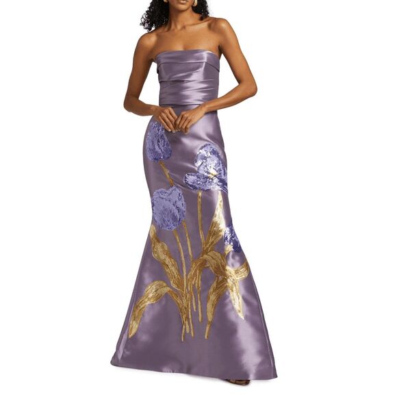Amsale Sequin Floral Mermaid Gown in VIOLET Size US10 $2150 - Picture 1 of 11